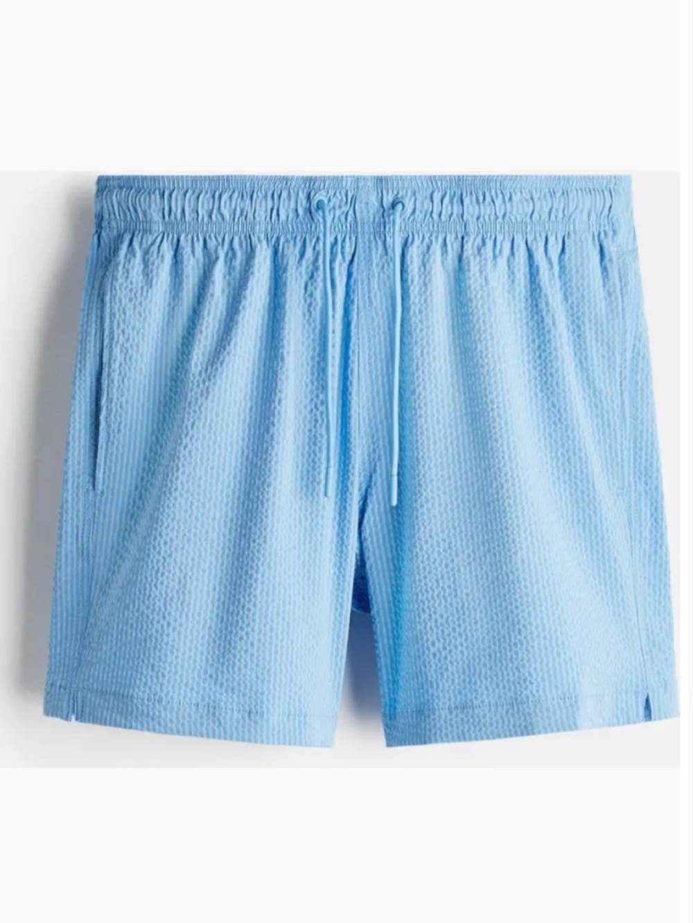 H&M Men’s Blue Seersucker / Textured 5 Inch Inseam Swim Trunks Size Med